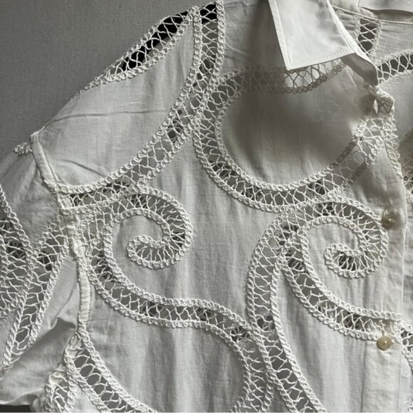 NWT Anne Fontaine Couleur eyelet white long line button down blouse - Picture 7 of 11
